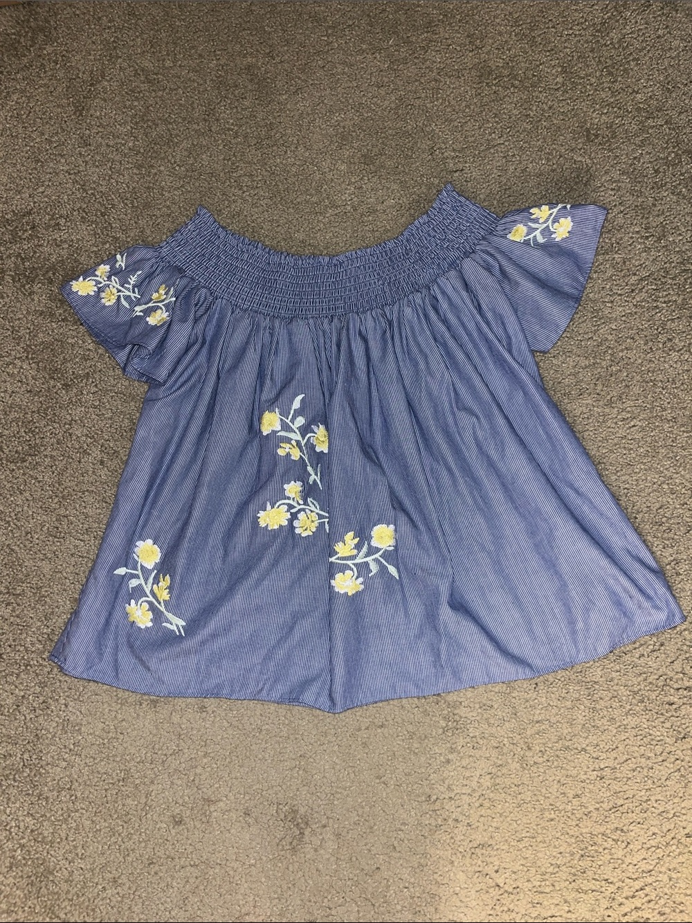 Daniel Cremieux Blue Off-Shoulder Embroidered Blouse